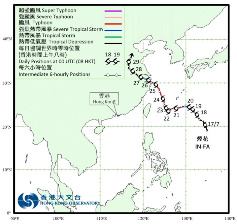 颱風煙花(2106)的路徑圖