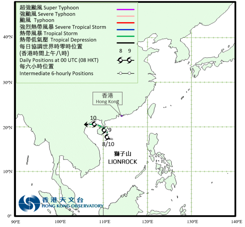 熱帶風暴獅子山(2117)的路徑圖