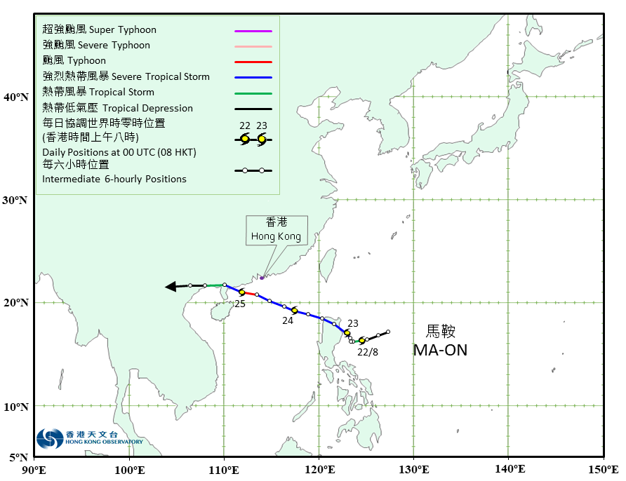 颱風馬鞍(2209)的路徑圖