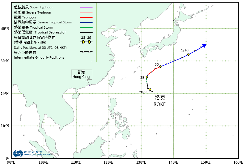 颱風洛克(2218)的路徑圖