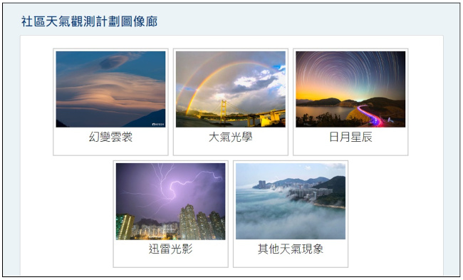圖一 「社區天氣觀測計劃」圖像廊網頁