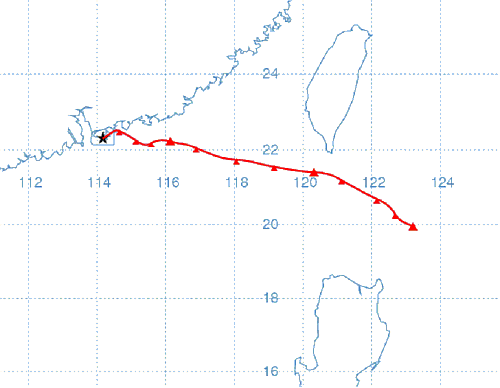 于 2011 年 3 月 15 日上午 8 时抵达香港之气团的路线图
