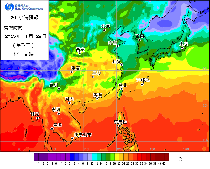 扩大范围后的地面预测温度图样本