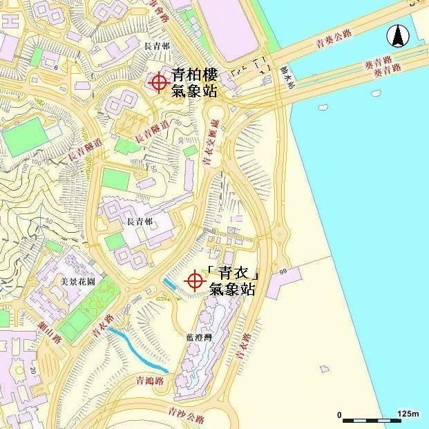 「青衣」及青柏楼气象站之位置图