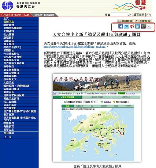 按下网页右上方红色方格内的标记使用分享功能。