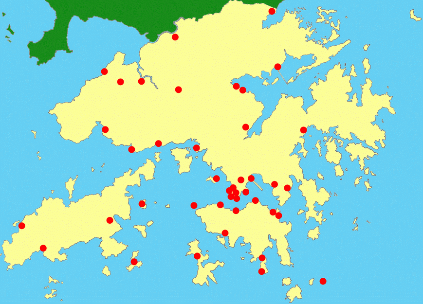 Locations of the signal stations in Hong Kong in the 1960s.