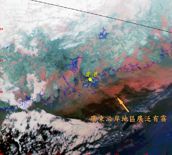 濃霧籠罩廣東沿岸地區 (拍攝時間─2002年1月17日上午3時10分)