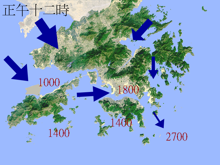 正午12时本港风向及能见度示意图