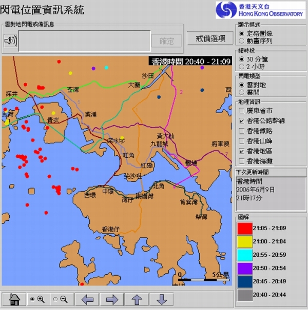 加入地理参考资讯的闪电位置图