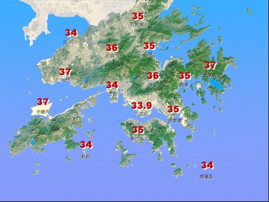 本港今天最高气温的分布图
