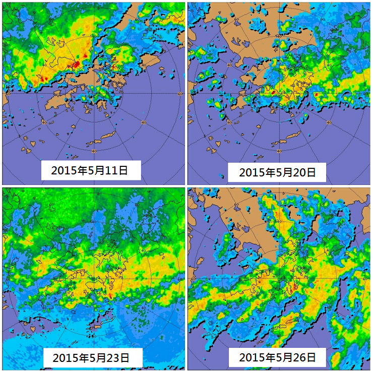 图五 5月期间影响香港四场大雨的雷达回波图像