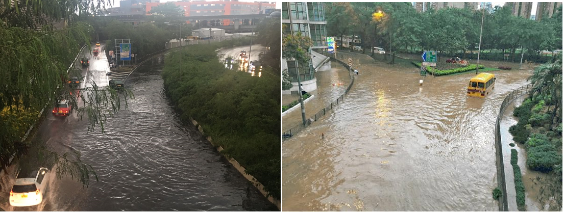 圖六      2016年10月19日在呈祥道(左)，柴灣道(右)的嚴重水淹 (鳴謝:渠務署)