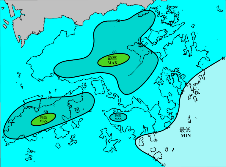 二零一二年一月雨量图 (等雨量线单位为毫米)