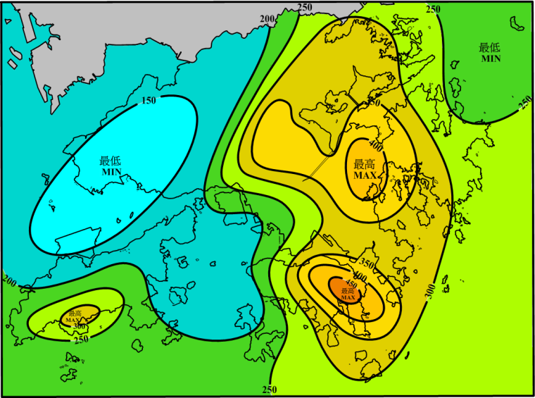 二零一二年五月雨量圖 (等雨量線單位為毫米)