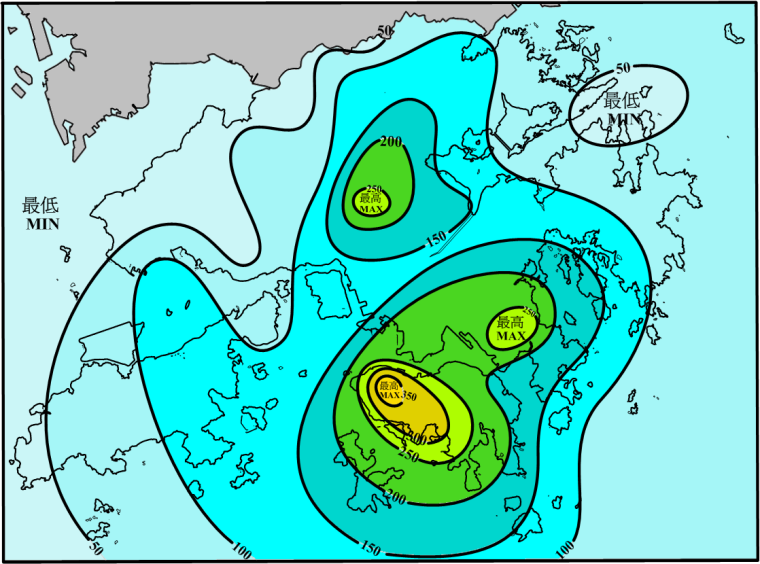 二零一二年九月雨量图 (等雨量线单位为毫米)