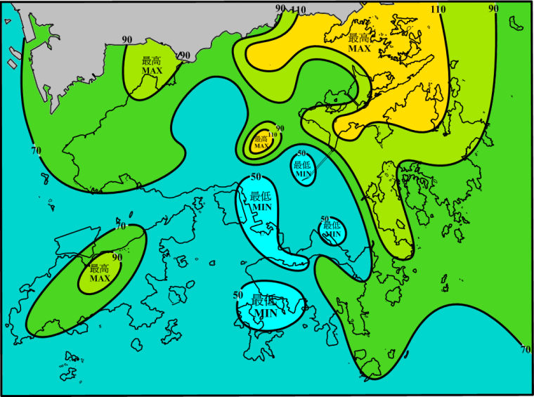 二零一二年十一月雨量图 (等雨量线单位为毫米)