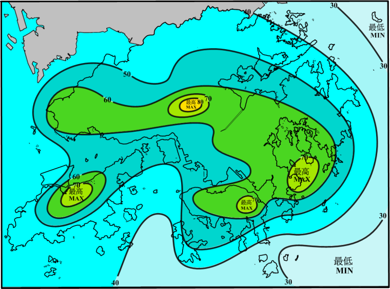 二零一二年十二月雨量圖 (等雨量線單位為毫米)