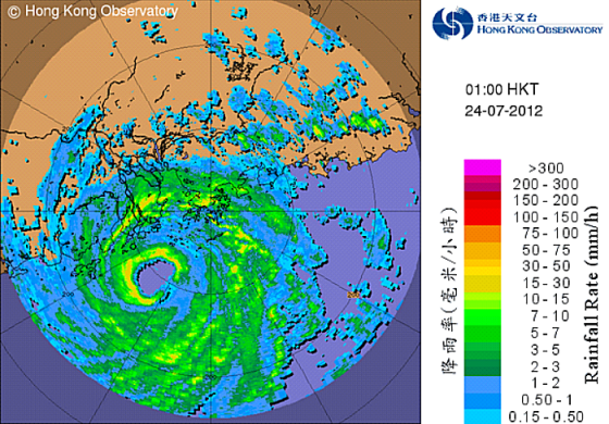 圖四.雷達回波圖像顯示在2012年7月24日早上1時