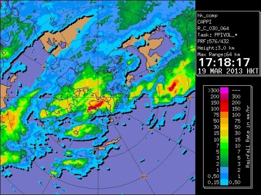 2013年3月19日下午5時18分的雷達回波圖像。