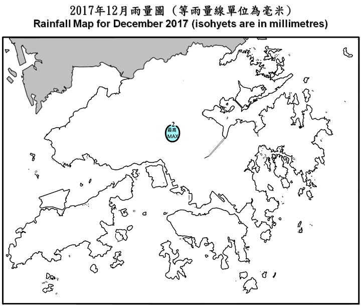 二零一七年十二月雨量图 (等雨量线单位为毫米)