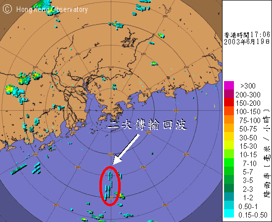 「二次傳輸回波」呈條帶狀