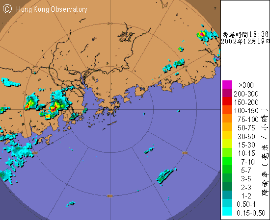 圖2 下午6時36分的雷達圖像