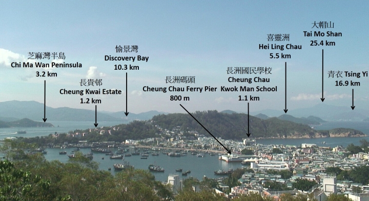 长洲自动气象站望向北面的地标