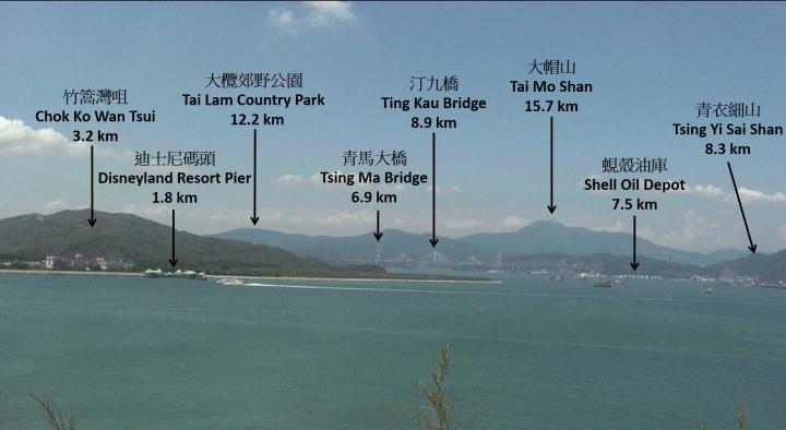 坪洲自動氣象站望向北面的地標