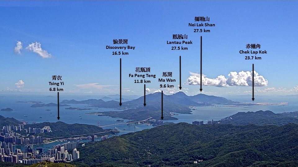 Landmarks to the southwest of Tai Mo Shan